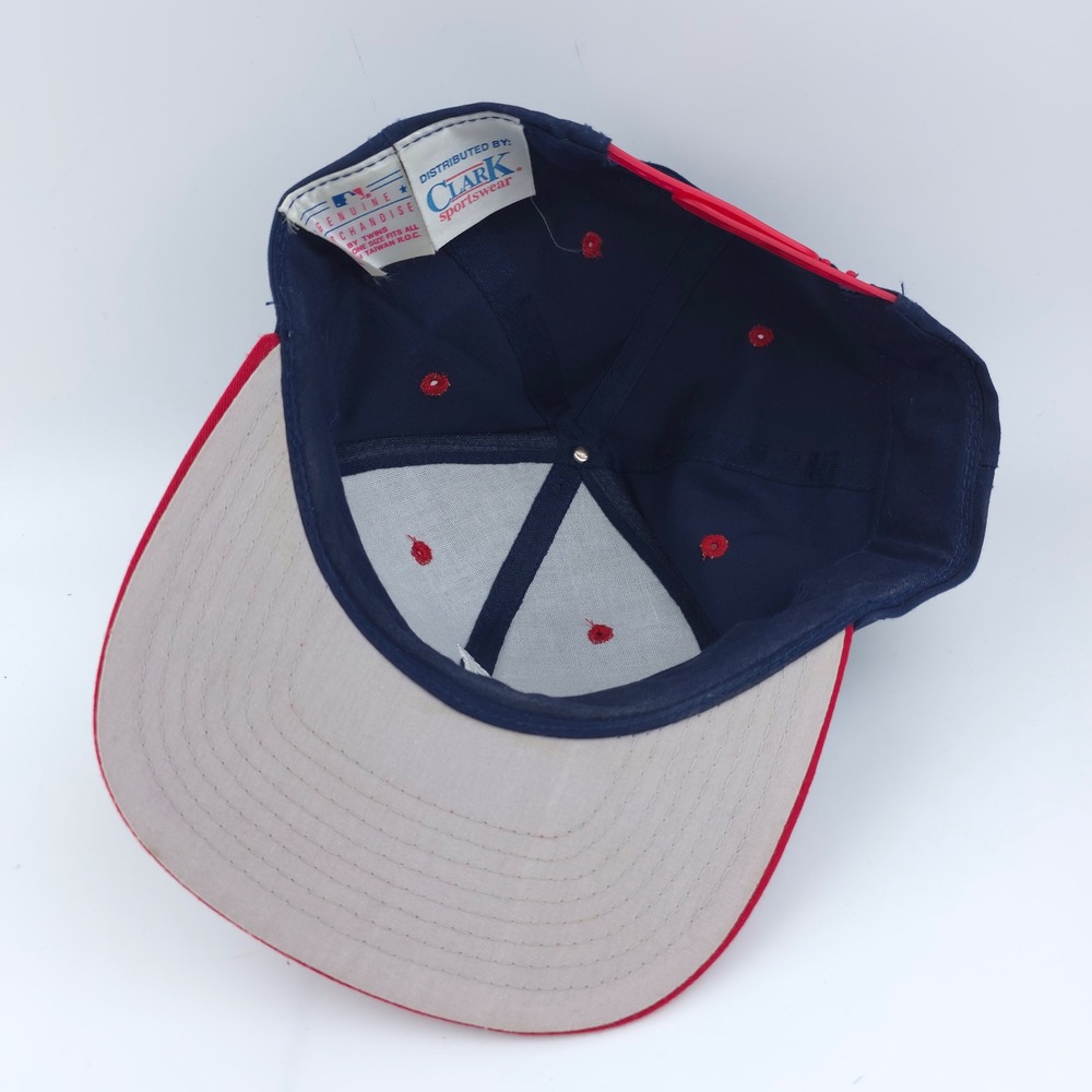 Vintage MLB Atlanta Braves Hat Youth OSFA Navy Blue Red Snapback Cap Clark Sport - Picture 5 of 8